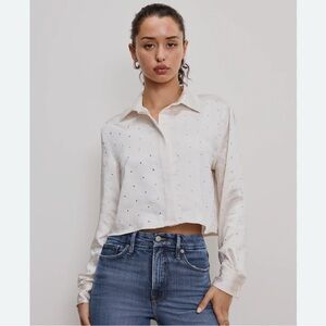 Good American Ivory/cream crystal satin blouse